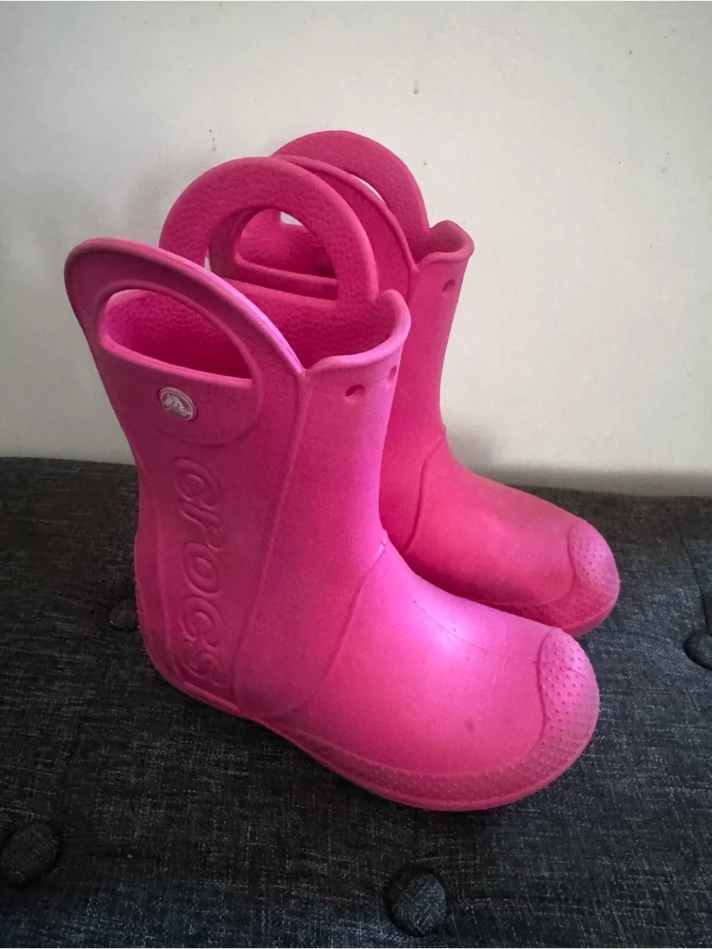 CROCS Kids Hot Pink Waterproof Rain Boots with Easy Handles